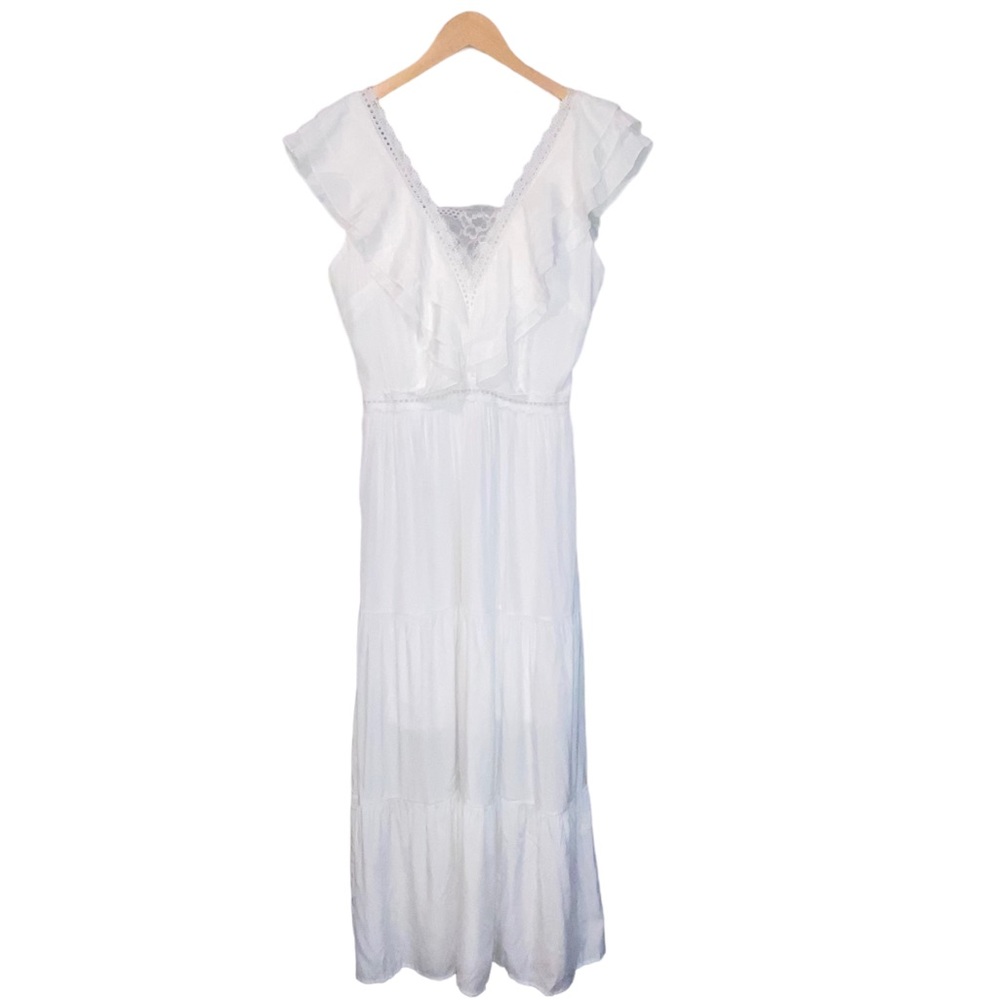 ✨NEW✨ Boho White Ruffled Maxi Lace Feminine Maxi Dress - Women’s Juniors Large - Picture 13 of 14